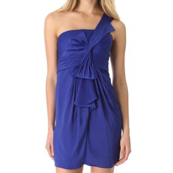 BCGBG MAXAZRIA Palais Bow One Shoulder Dress Blue Short NWT - Picture 1 of 5